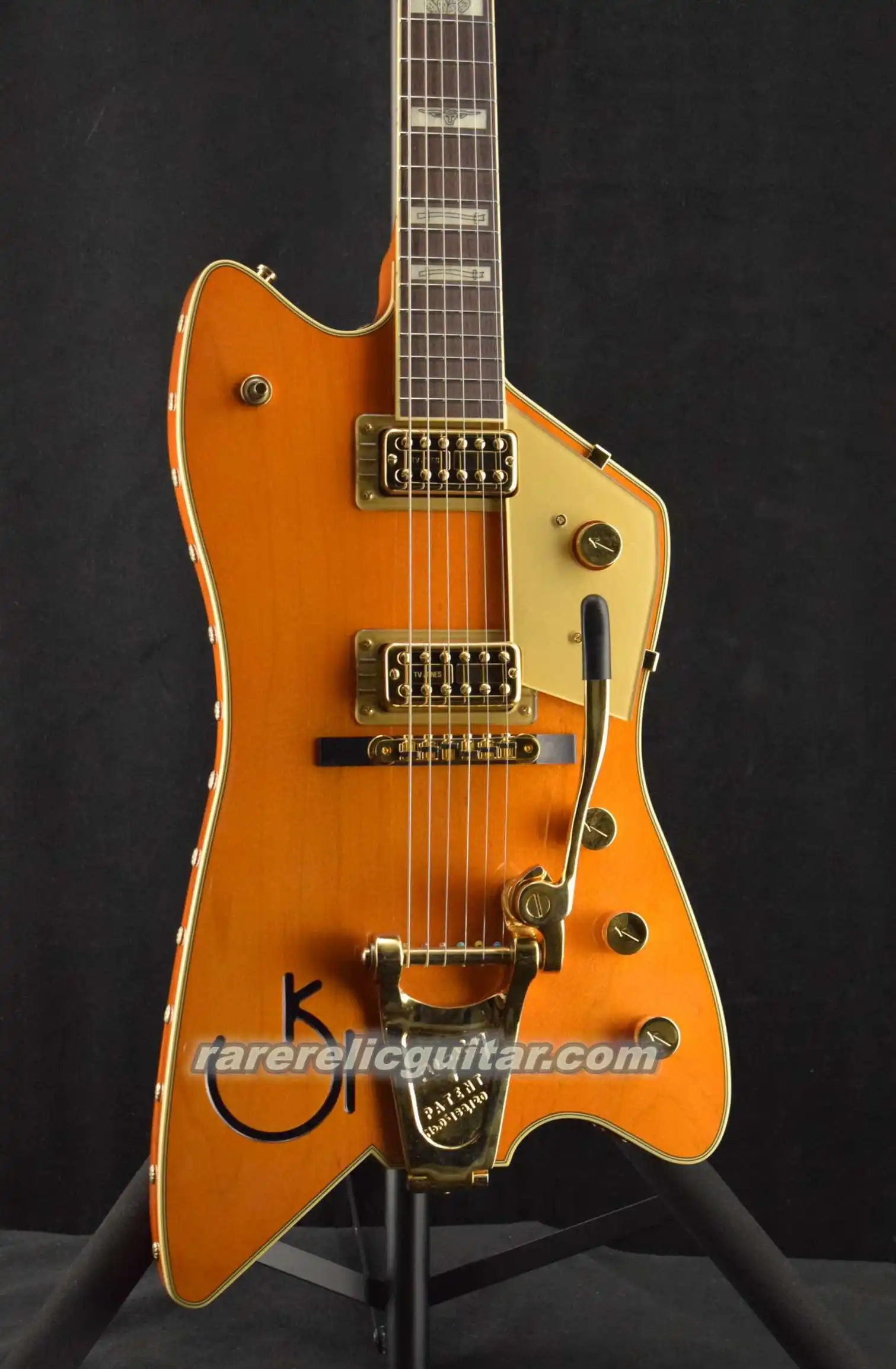 Western Orange Billy Bo Jupiter Electric Guitar Steer Head Fence Pearloid Inlays Bigs Tremolo Bridge Gold Hardware