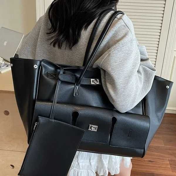 ​ ​ Sac fourre-tout de Niche mat pour femmes, sac à main surdimensionné sous les bras, cuir de grain de galets, résistant à l'eau, cheval de travail, Design essentiel et robuste