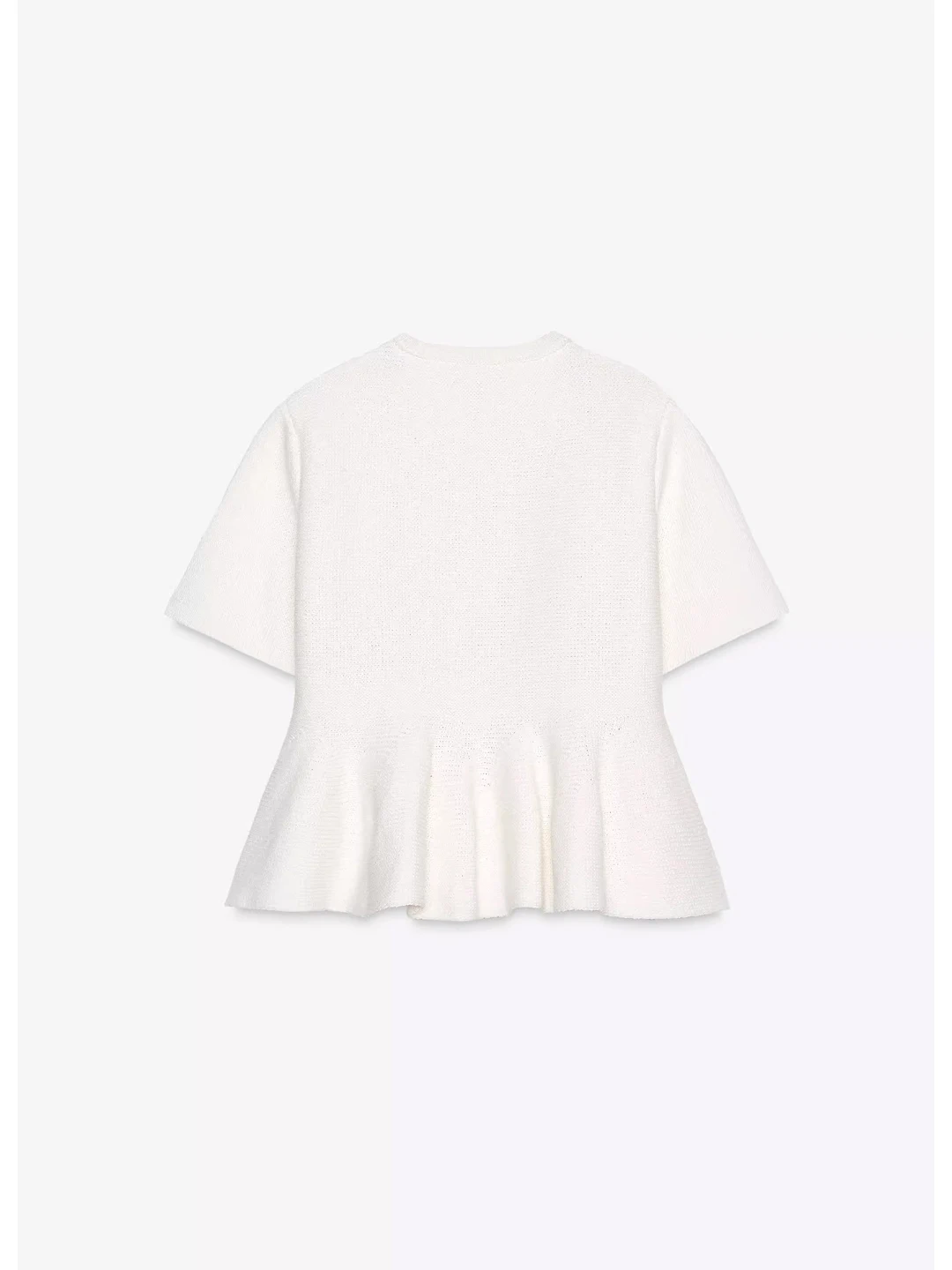 2025年夏新作 ホワイト ラウンドネック ニットトップス 韓国風 スリムフィット ニットスカートデザイン 通勤ファッション