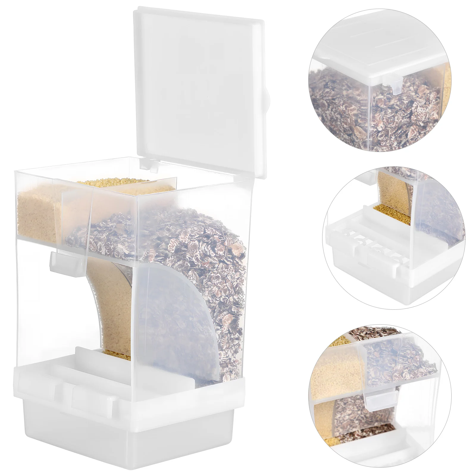 

Clear Transparent Bird Feeder Spoon Set Automatic Parakeet Feeder for Cage Durable Plastic Indoor Dual Compartment Easy Refill
