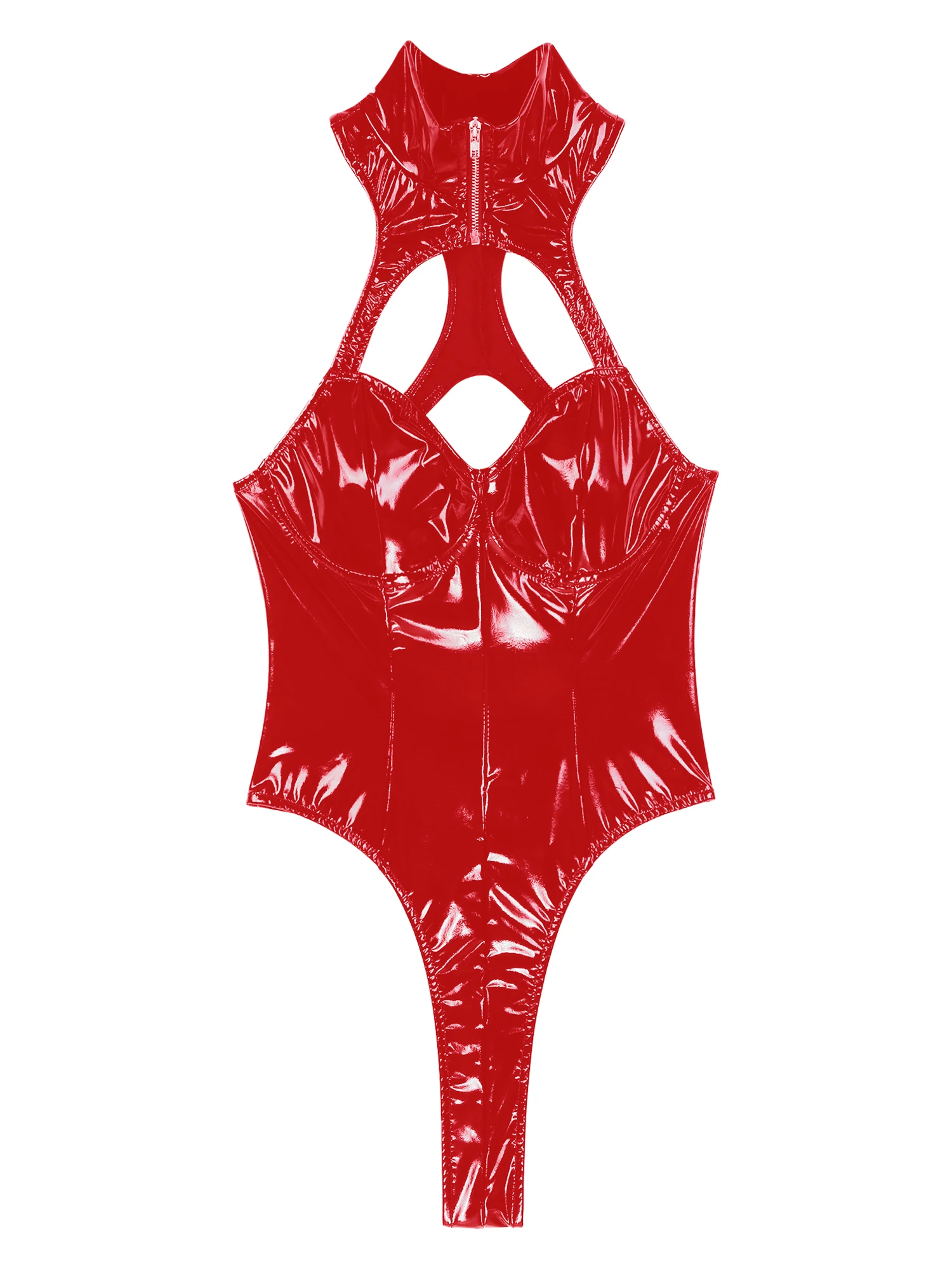 Sexy Lingerie Bodysuit Womens Underwear Patent Leather Latex High Cut Halter Neck Backless Leotard Catsuit Pole Dancing Teddies