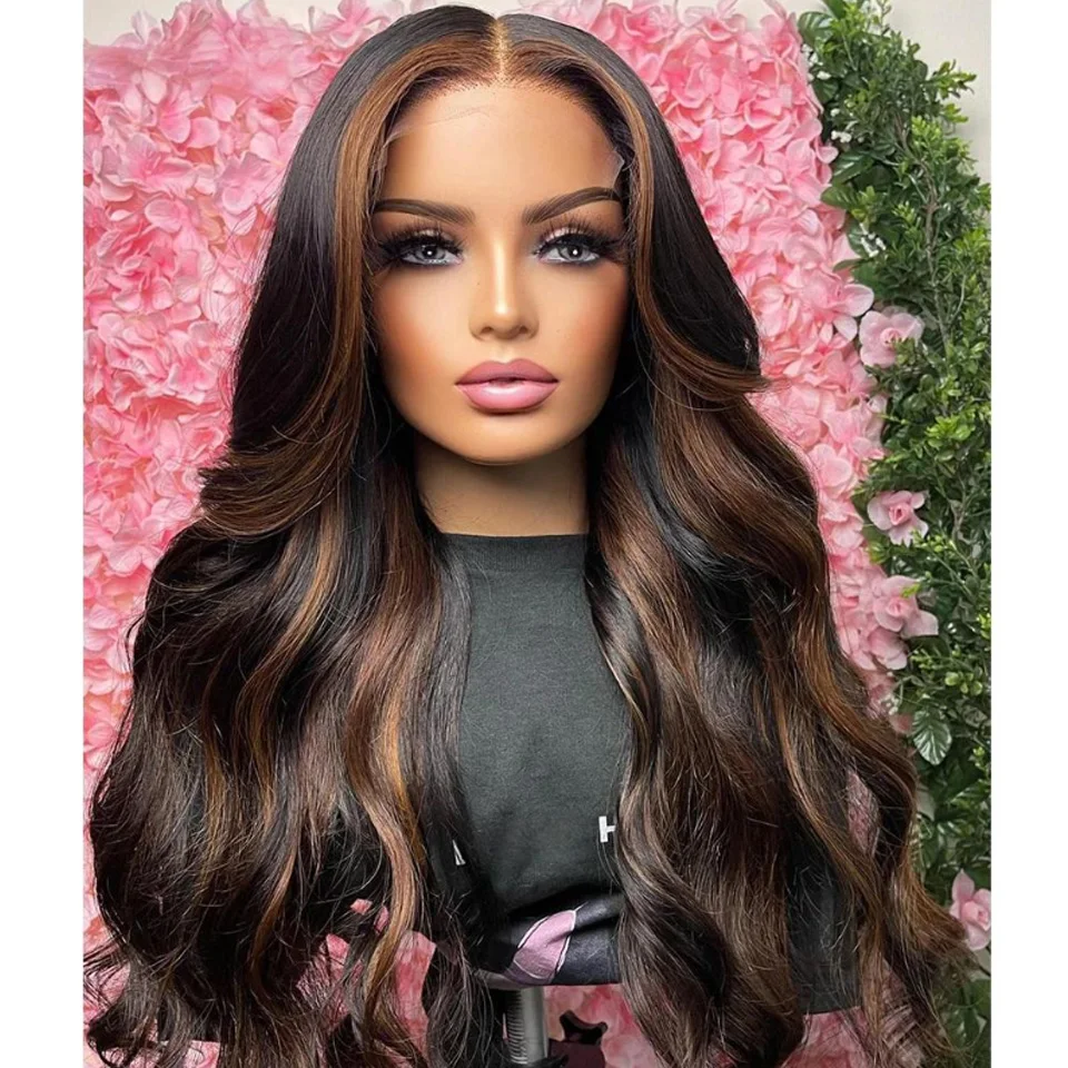 

1B/30 Ombre Highlight Human Hair Wig Body Wave 13X4 Transparent Lace Frontal Wig Brazilian Human Hair Pre Plucked For Women