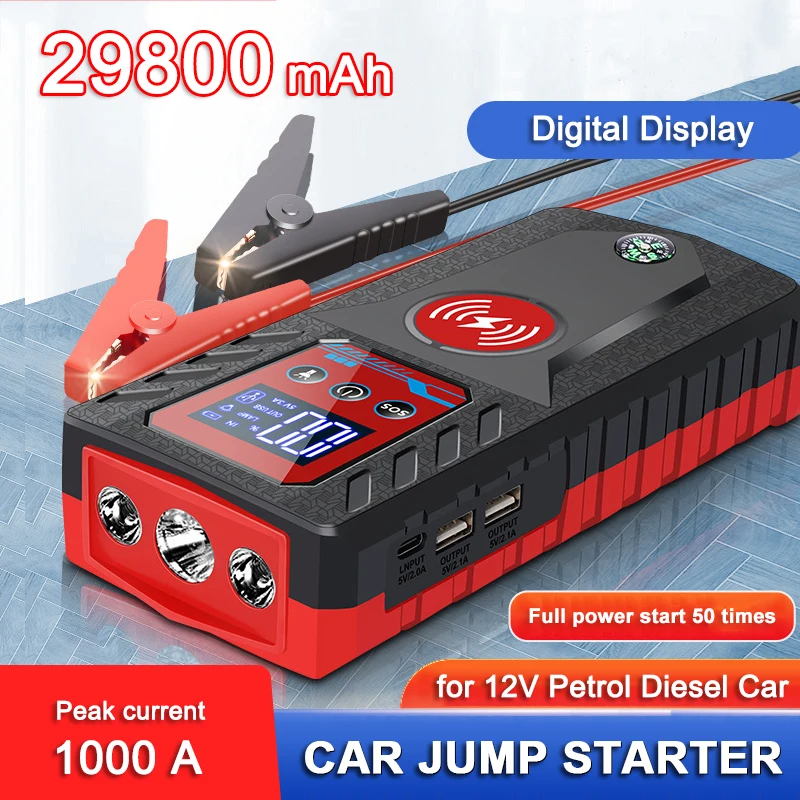 2022 New Portable Car Jump Starter 229800mAh Power Bank for Cars Battery Booster Starting Device with Phone Wireless Charging