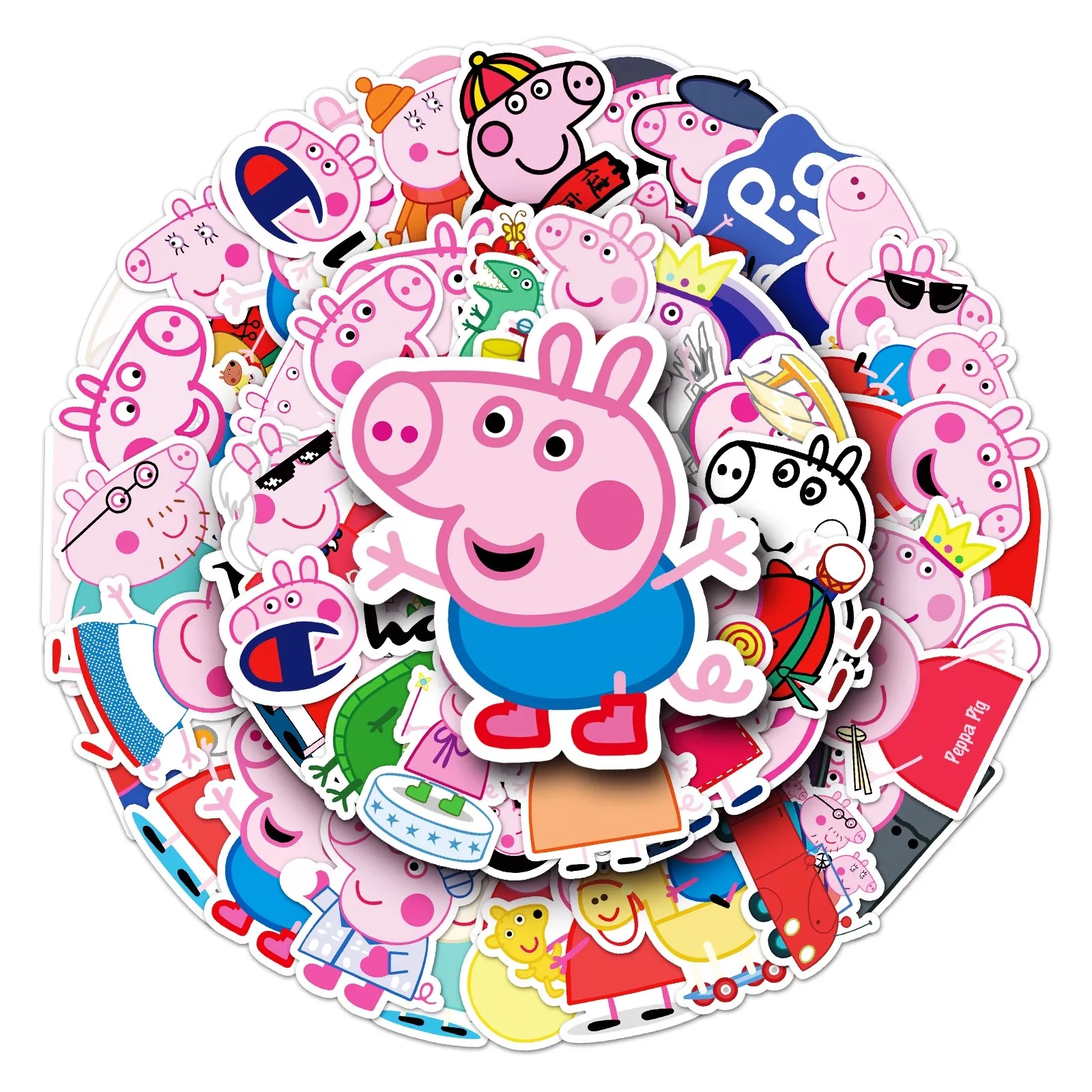 52pcs Peppa Pig Sticker Children's Cartoon Doodle Sticker Pen Box Water Bottle Refrigerator Bag Wall Decoration Gifts