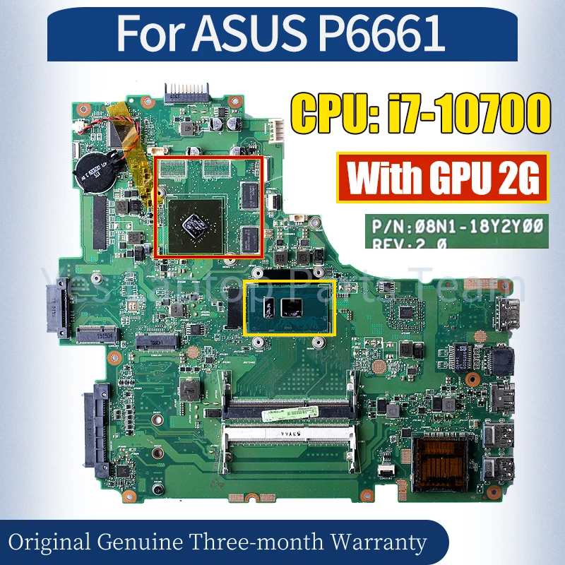 

08N1-18Y2Y00 для материнской платы ASUS P6661 i7-10700 GPU 2G 100% протестированная материнская плата для ноутбука