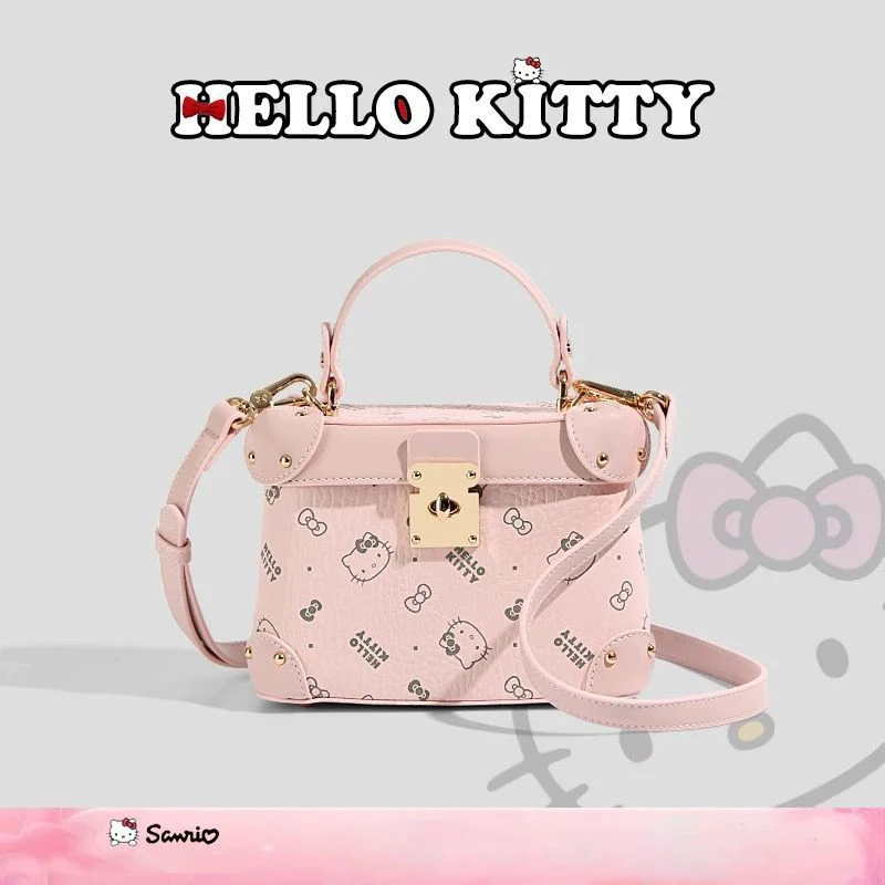 Sanrio Hello Kitty Box Desgin กระเป๋าถือการ์ตูน PU หนังกระเป๋าสะพายข้างสําหรับผู้หญิงเกาหลีแฟชั่น Niche กระเป๋าสะพายสําหรับเด็กผู้หญิง