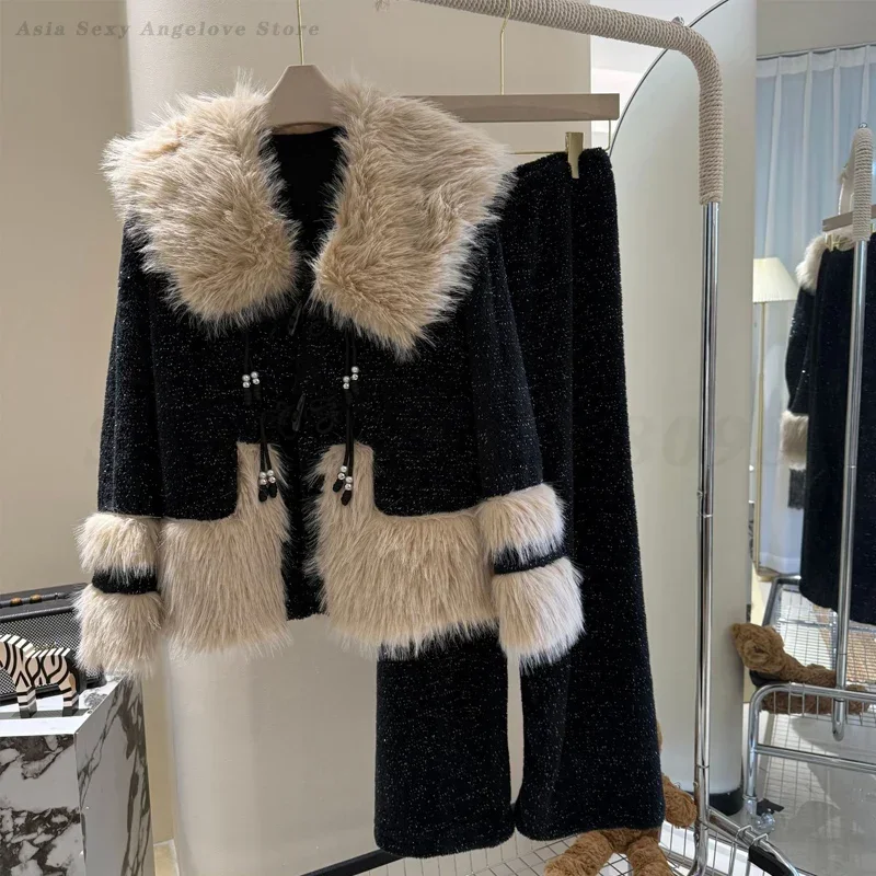 

Winter New Thick Pajamas Set Women's Sleepwear Coral Fleece Fur Collar Outerwear Lounge Wear Nightwear Warm Elegant Homewear