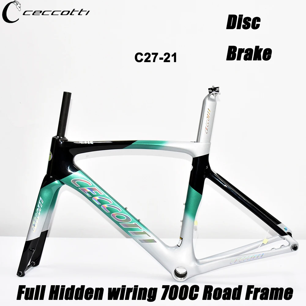 Aero Carbon Frame for Road Bike, Fit 700C * 30C Disc Brake Bicycle Frameset Threaded T47 BB Full Internal Cable Bicycle Frameset