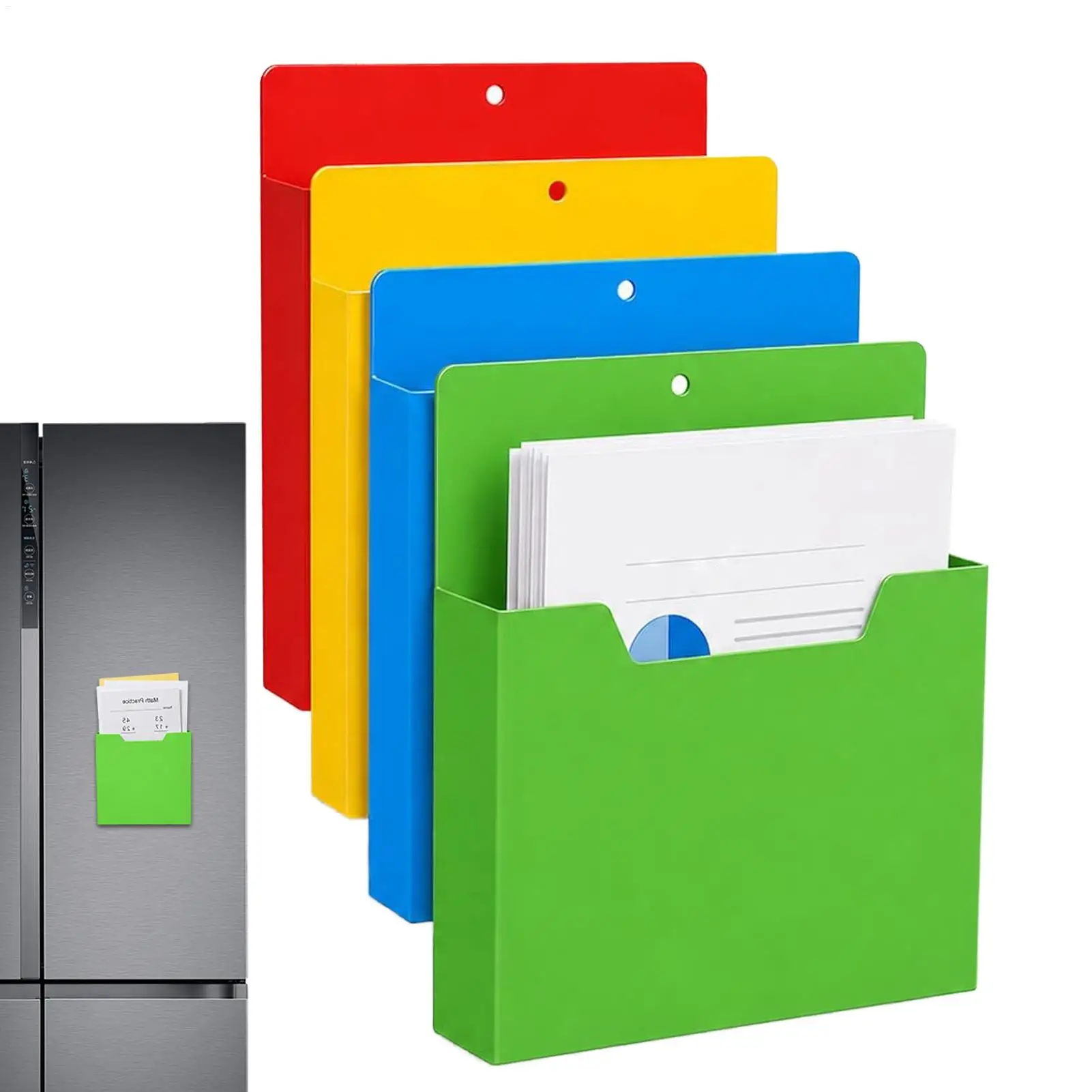 No-Drill Magnetic File Holder 4pcs Colorful Paper Organizer For Refrigerator, Strong Magnet Document Storage For School Office