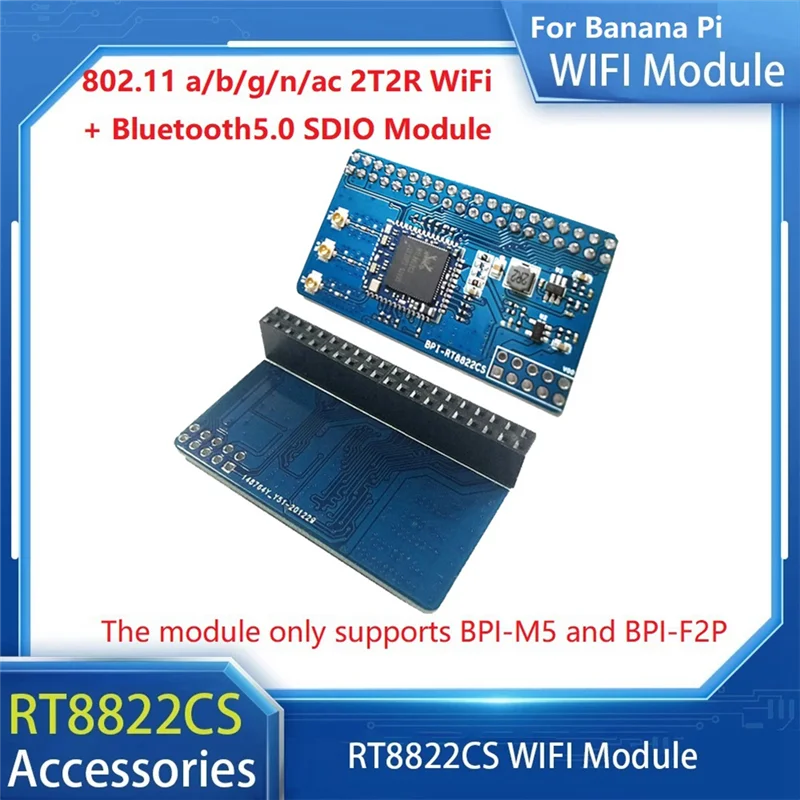 Placa de expansão para Banana Pi, RT8822CS, V1.0, 802.11, A, B, G, N, AC, 2T2R, WiFi, BT5.0, módulo ESDIO, suporta BPI-M5 e BPI-F2P