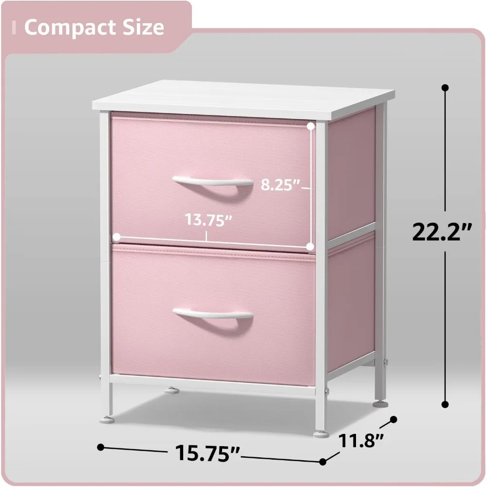 Mesita de noche con 2 cajones - Mesita de noche para niños Mesita de noche - Estructura de acero, tapa de madera - Cómoda y cómoda para el hogar