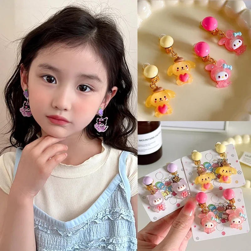 Sanrio Hello Kitty Earrings for Girls Cute Earclips New Princess Fashion Cartoon Little Girl Ear Stud Cute Accessories for Girls