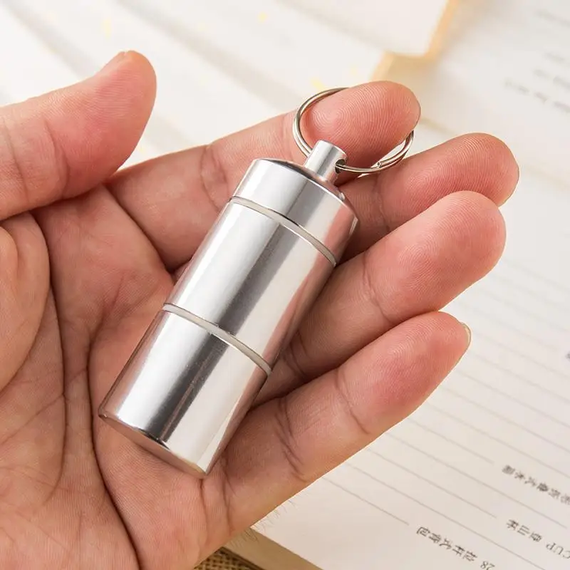 

Portable Hanging Aluminum Alloy Pill Box Waterproof Sed Moisture Proof Medicine Organizer Keychain Small Drug Case