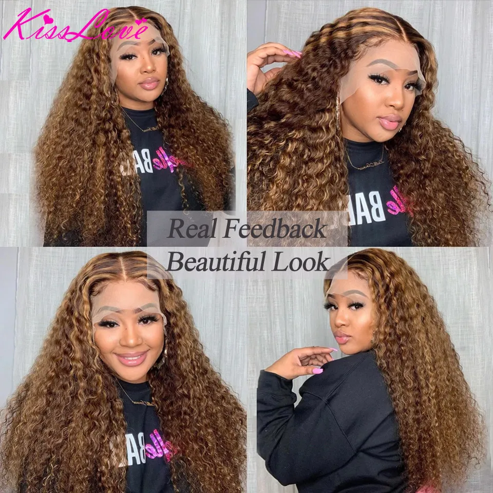 Highlight Ombre Curly Human Hair Wigs HD Transparent 13x4 Lace Front Wig Blond 32 Inch Deep Wave 13x6 Lace Frontal Wig for Women