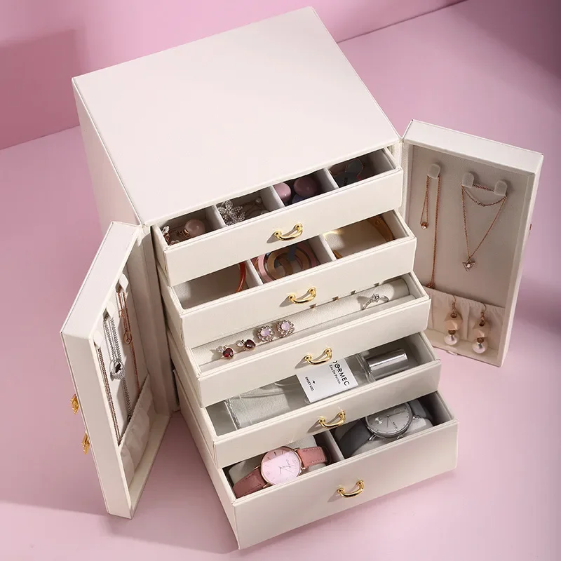 Five-layer Double Open Large Jewelry Box Desktop Accessories Sorting Storage Box Large Capacity Necklace Storage Box