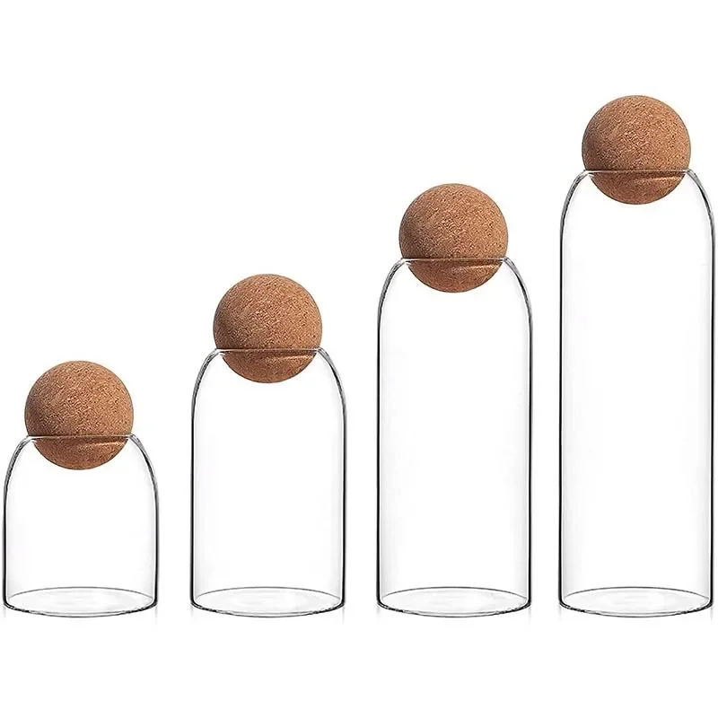 

High Quality Cork Ball Glass Jar,Transparent Glass Sealed Can Kitchen Food Grain Storage Tea Candy Storage Glass Jars and Lids