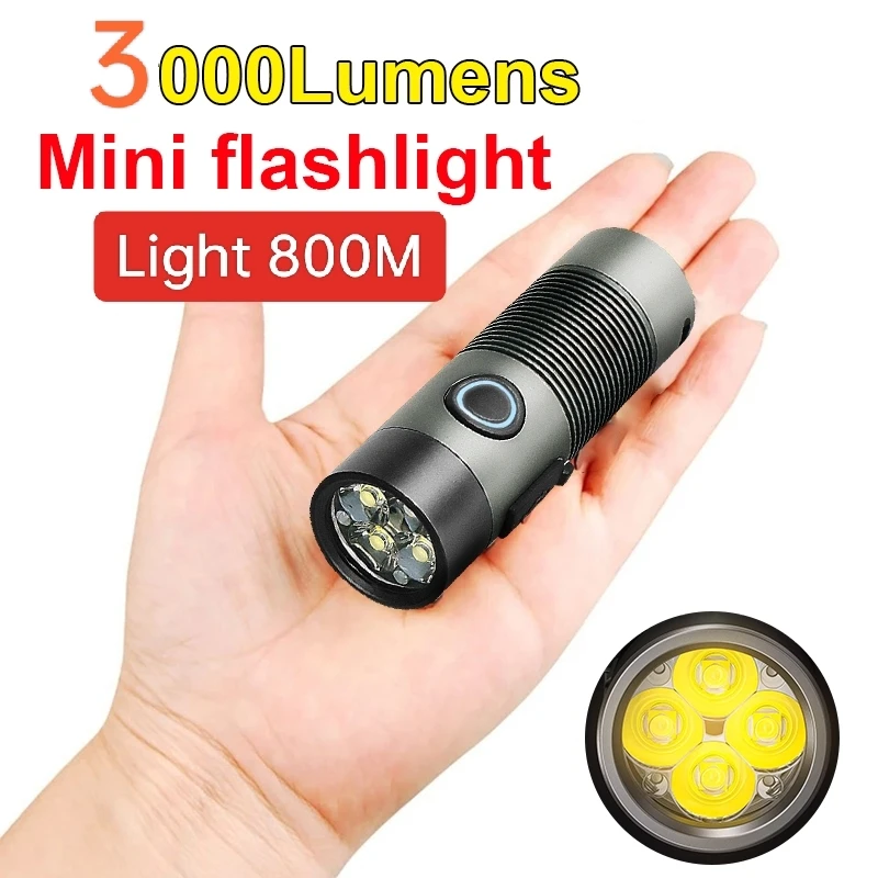 Ultra Mini Flashlight EDC High Power Rechargeable LED Flashlight Waterpoof 18350 Battery Torch 3000LM Poweful Tactical Lantern