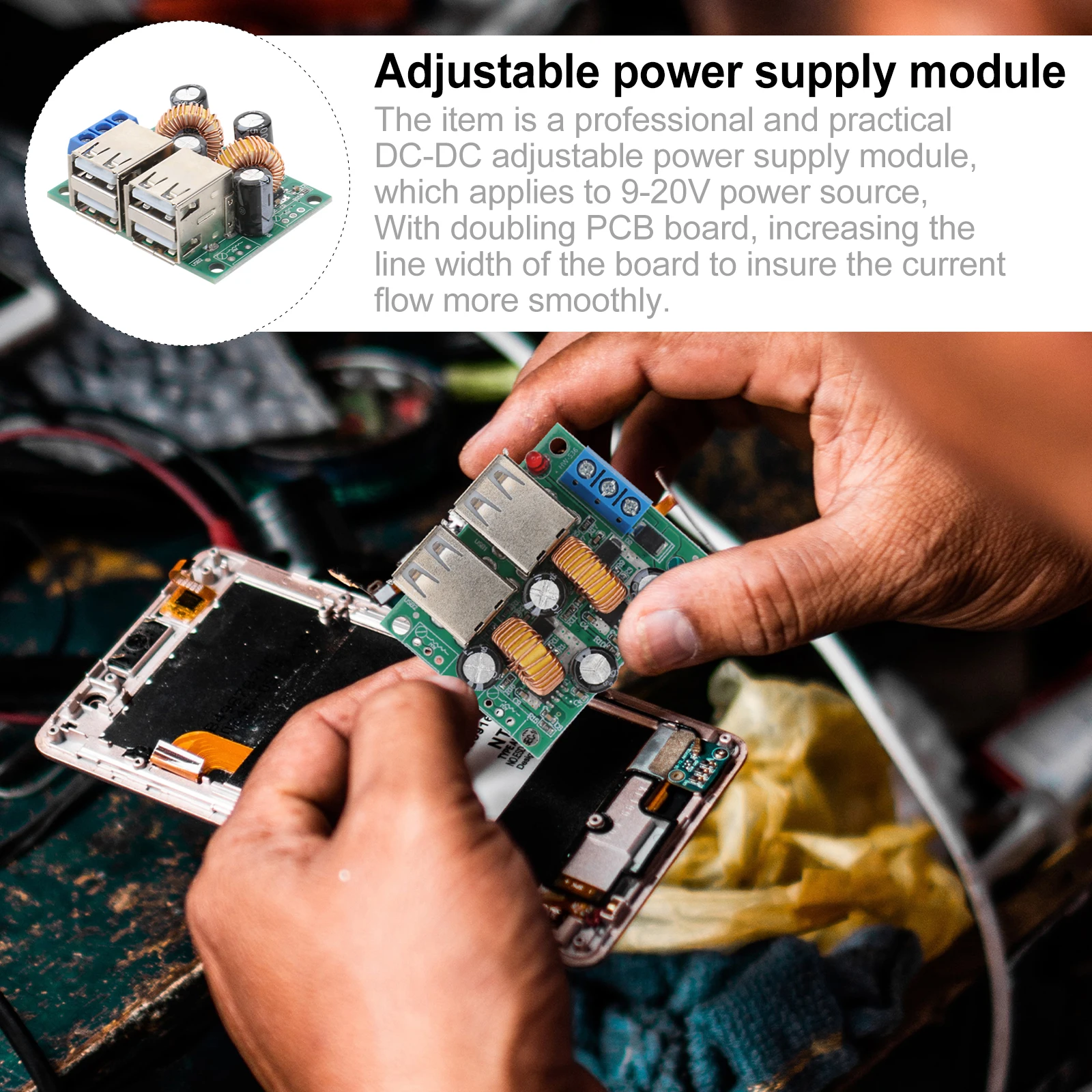 

Dc-Dc Adjustable Power Supply Module 9-20V Input 5V Output 6a High Efficiency 94 Percent Pcb Board USB Power Module