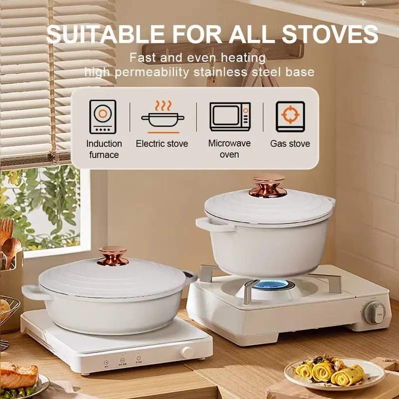 Joho 18-piece white die-cast aluminium non-stick cookware set with granite cookware and rose gold knob for gas and induction