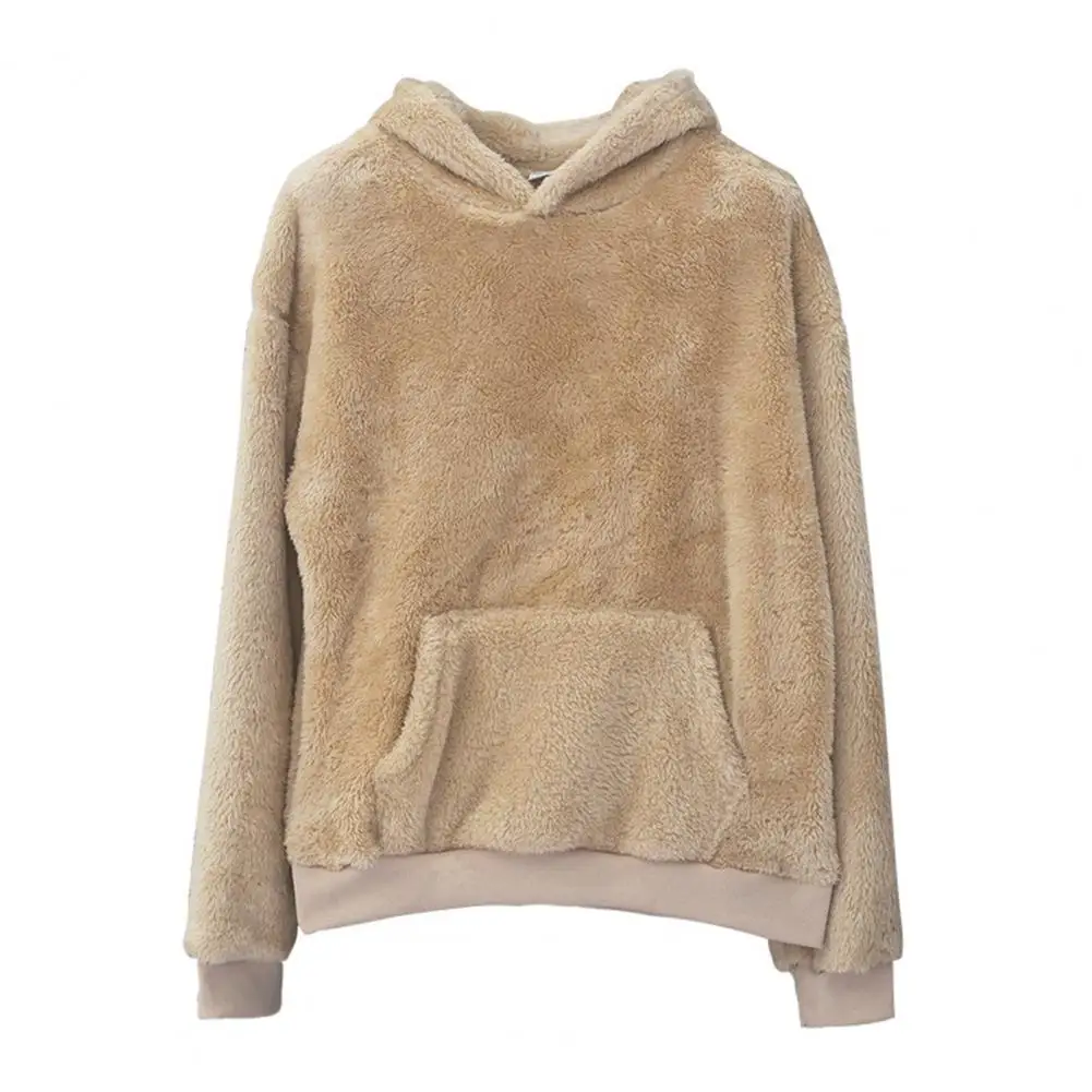 Men Hoodie Pullover Double-sided Velvet Hoodie with Front Pocket Thermal Lining Sweatshirts Winter Top