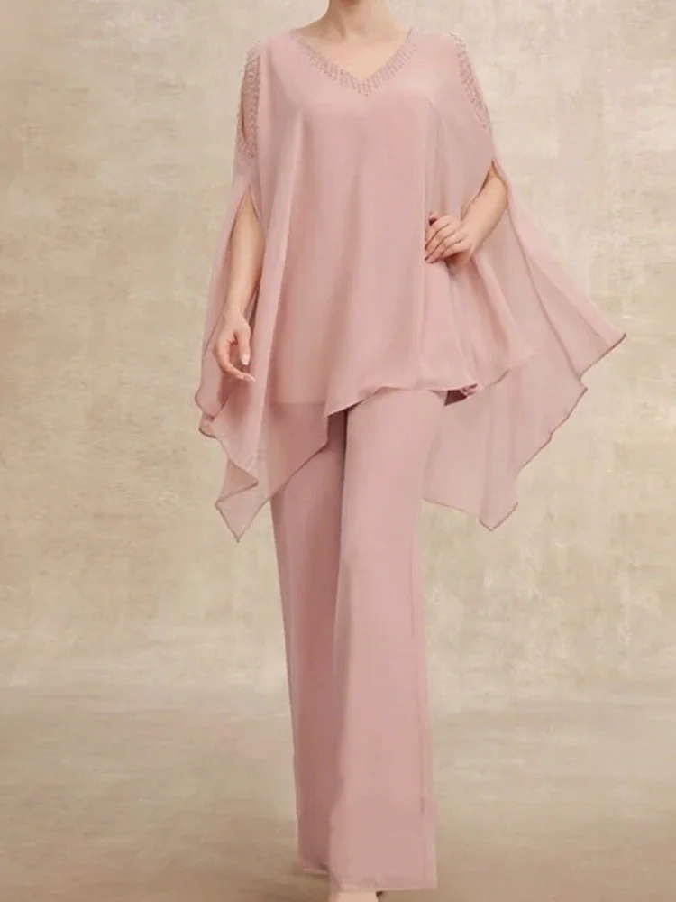 絶妙なピンクの花嫁ドレス女性のための半袖ウェディングパーティードレスシフォンローブ