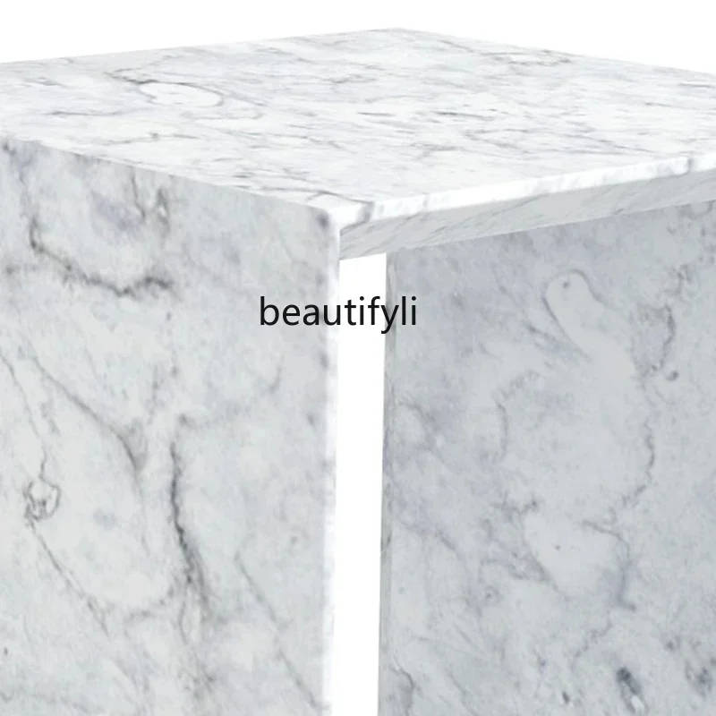 Nordic Style Marble Corner Table - Square Bedside Storage Cabinet for Sofa or Balcony