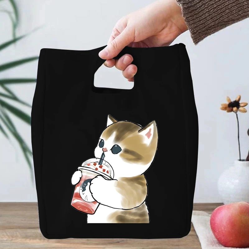 Cartoon Women Kids Lunch Bag Bobo Tea Cat Print Thermal Insulation Portable Lunch Pouch Women Men Food Fresh Cooler Lunch Bags