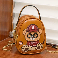 Fashionable Small Shoulder Bags for Woman Cute Bear Mini Cellphone Bag Women's Multi Pockets Purse Crossbody Bag Gift for Girl