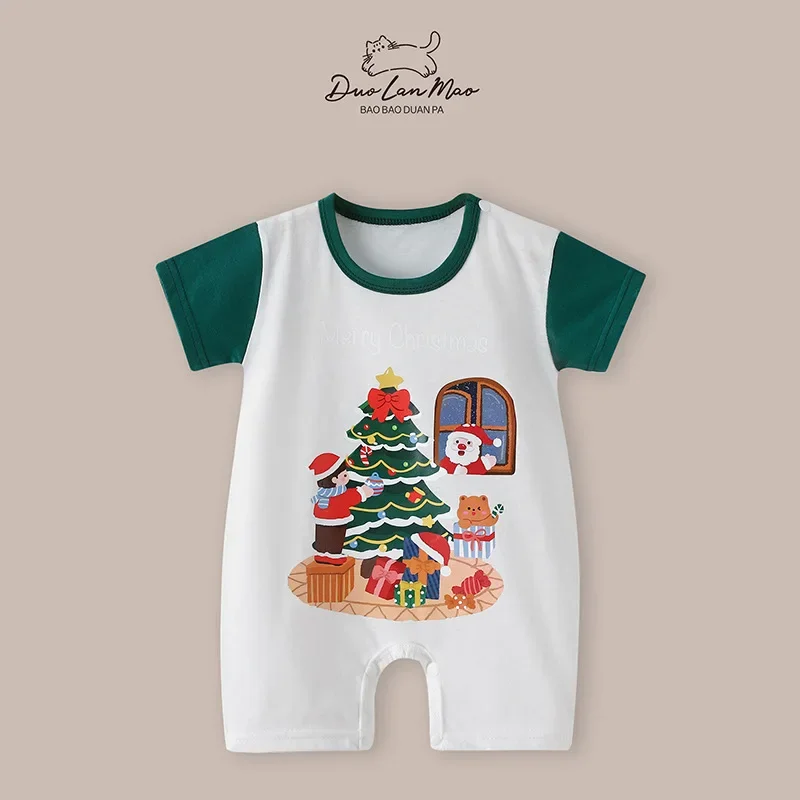 Baby First Christmas Costume Newborn Baby Boys Girls Thin Rompers Infant Short Sleeve Bodysuit Toddler Jumpsuit