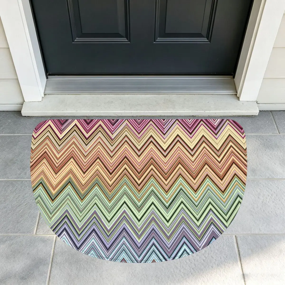 Home Decor Zig Zag Zigzag Chevron Soft Flannel Half Round Doormat Non Slip Bathroom Mat Absorbent Floor Carpet for Garage