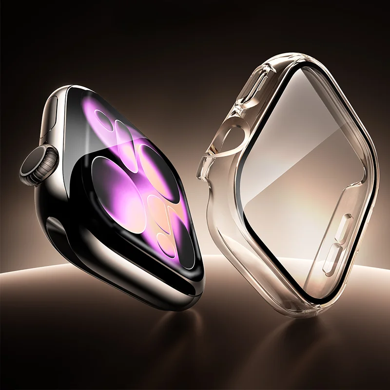 강화 유리 + 커버 애플 워치 케이스 46mm 42mm 45mm 40-41mm 44mm 스크린 프로텍터 애플 워치 액세서리 11 10 9 6 SE 7 8