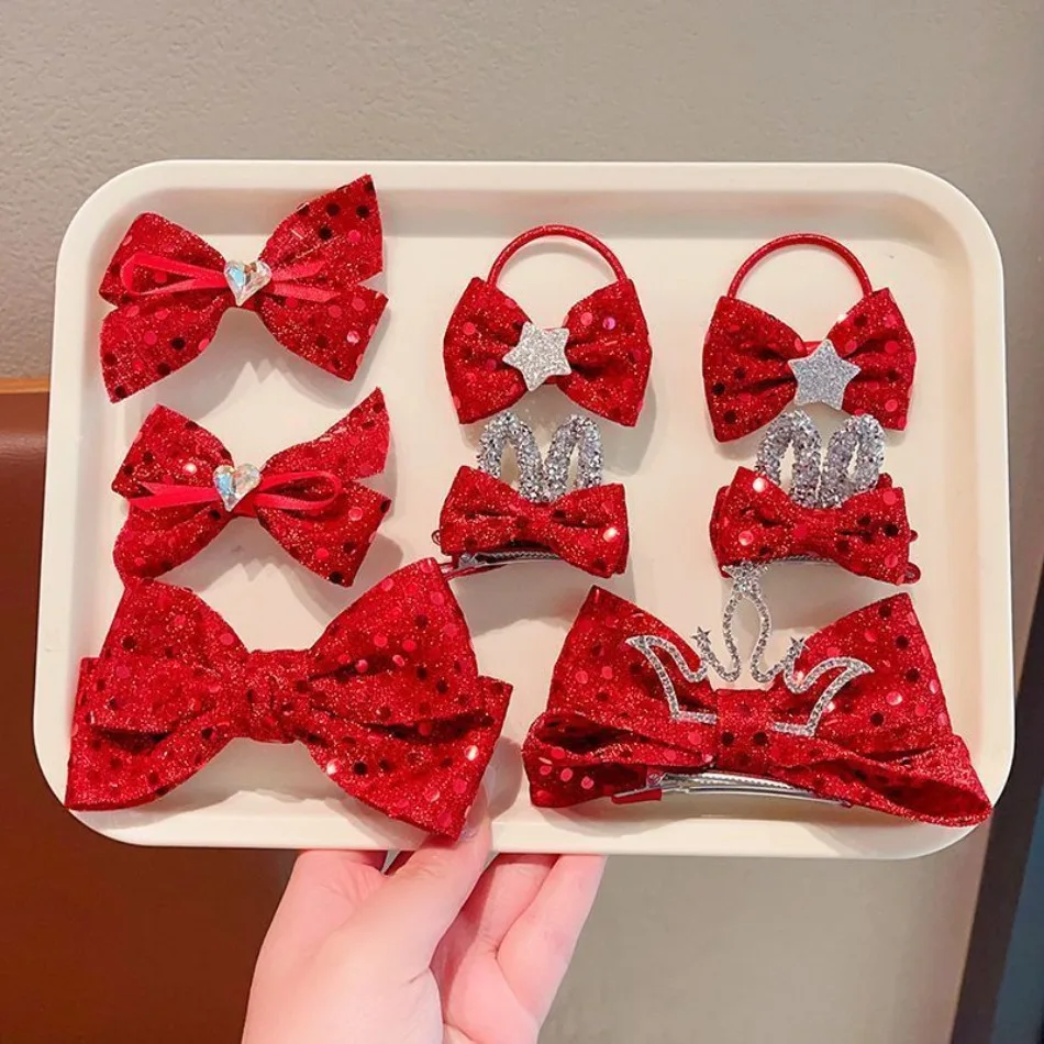 Kinder Rote Weihnachten Kopfbedeckung Kinder Neujahr Haarschmuck Basic Fliege Band Set Kleine Scrunchie Kind Elastische Haargummis HP01
