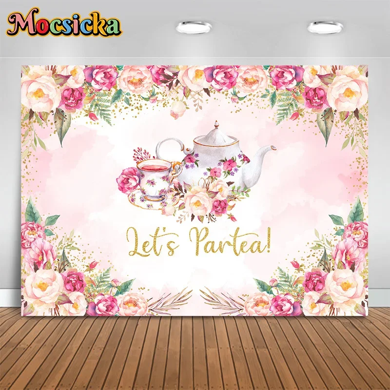 Mocsicka Let's Get Together Party Photography Backgrounds Afternoon Tea Floral Backdrops Elegant Girl Birthday Party Banner