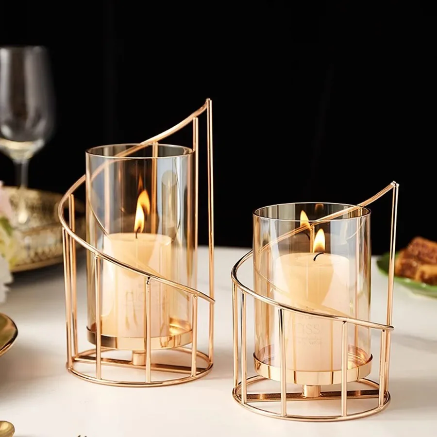 

Outdoor Party Candle Holder Unique Cup Glass Crystal Candle Holder Wedding Romantic Round Golden Nordic Porta Velas Room Decor