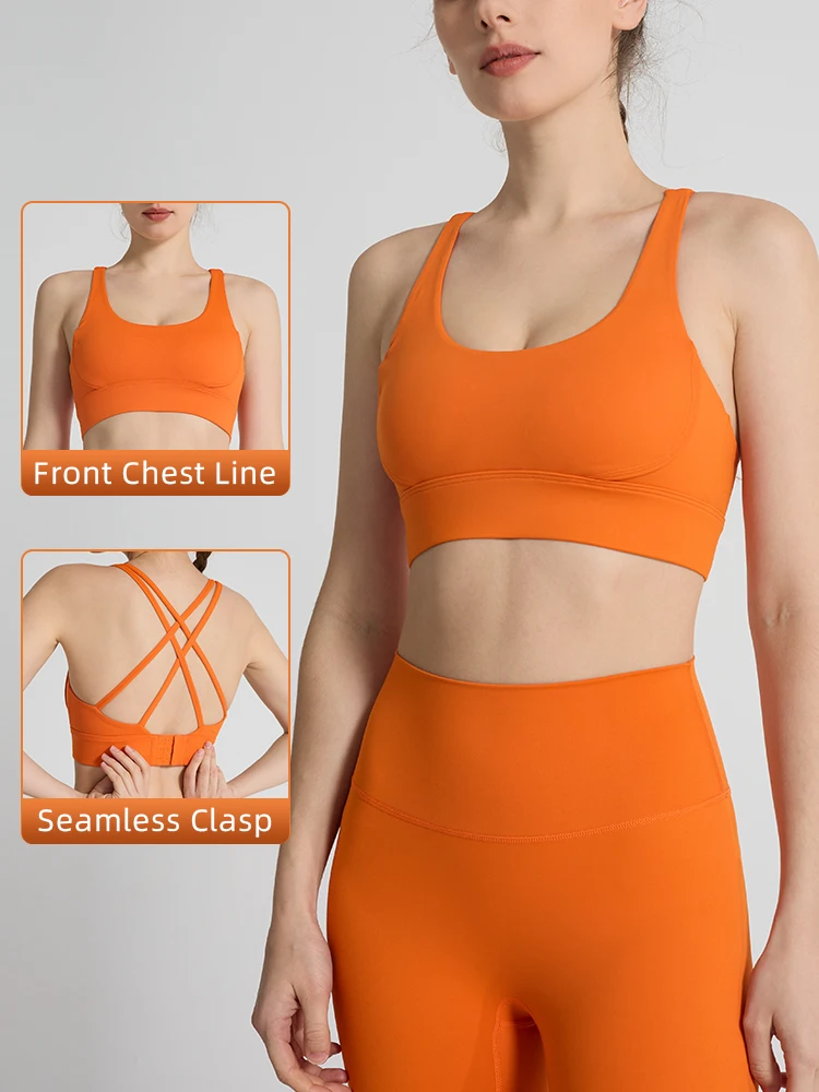 حمالة صدر رياضية بلون سادة للنساء، ملابس ضيقة للياقة البدنية مثيرة من الخلف قابلة للتنفس، سريعة الجفاف، عالية القوة ومقاومة للصدمات 🎽 👍