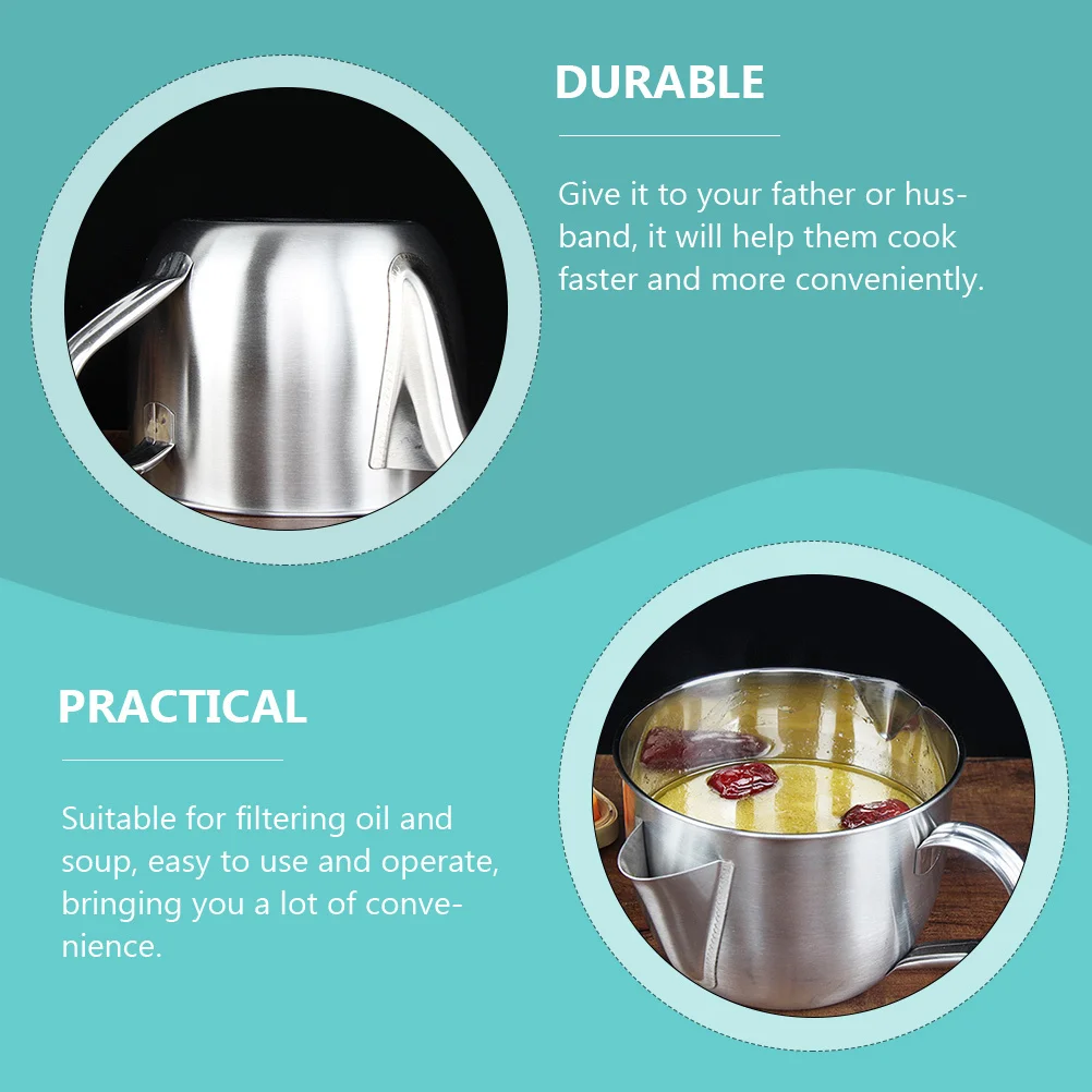 

Stainless Steel Oil Filter Bowl Household Oil Pot For Soup Juice Straining Kitchen Grease Fat Separator Tool