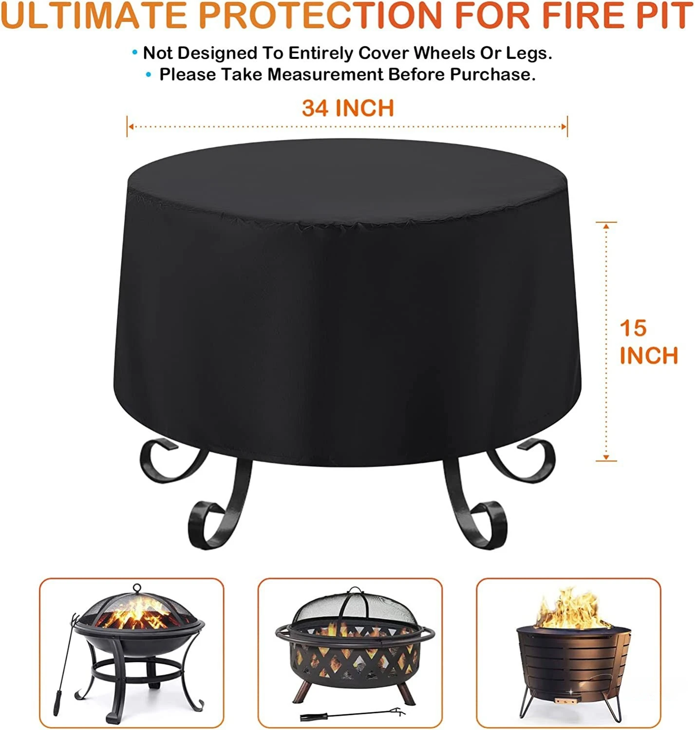 Outdoor fire pit stove BBQ barbecue stove cover waterproof and sun resistant circular stove dust cover  85*40cm 1PC