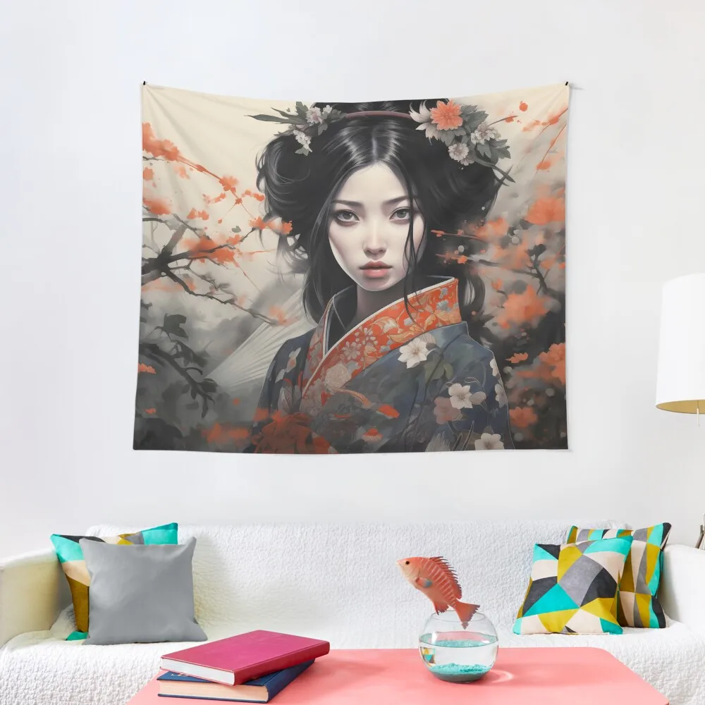 

Traditional Beauty Amid Blossoming Sakura Tapestry On The Wall Aesthetic Decoration Nordic Home Decor Tapestry