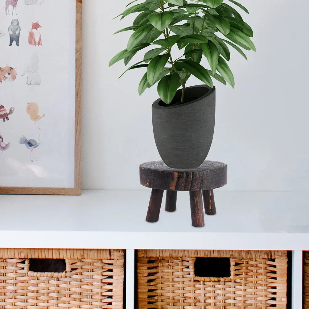 1Pcs Vintage Style Wooden Flowerpot Rack Solid Plant Shelf Decorative Flowerpot Stand House Decor Decorative Rack