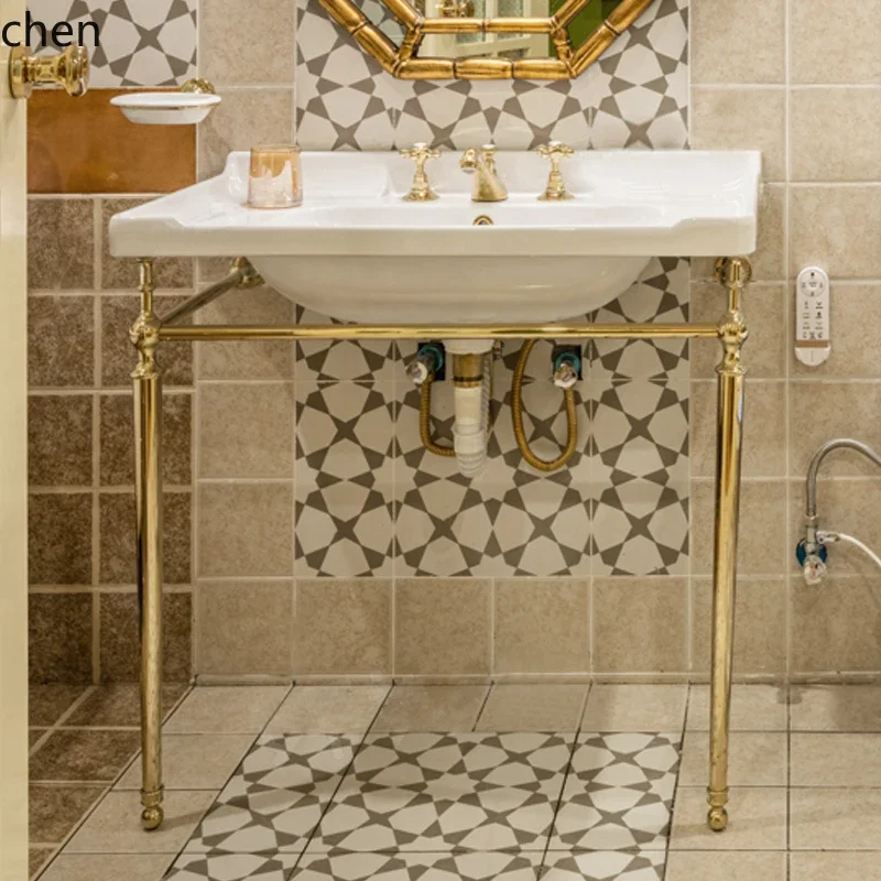 O9.7- Simple Brass Stand Washbasin Vintage Bathroom Combination Basin