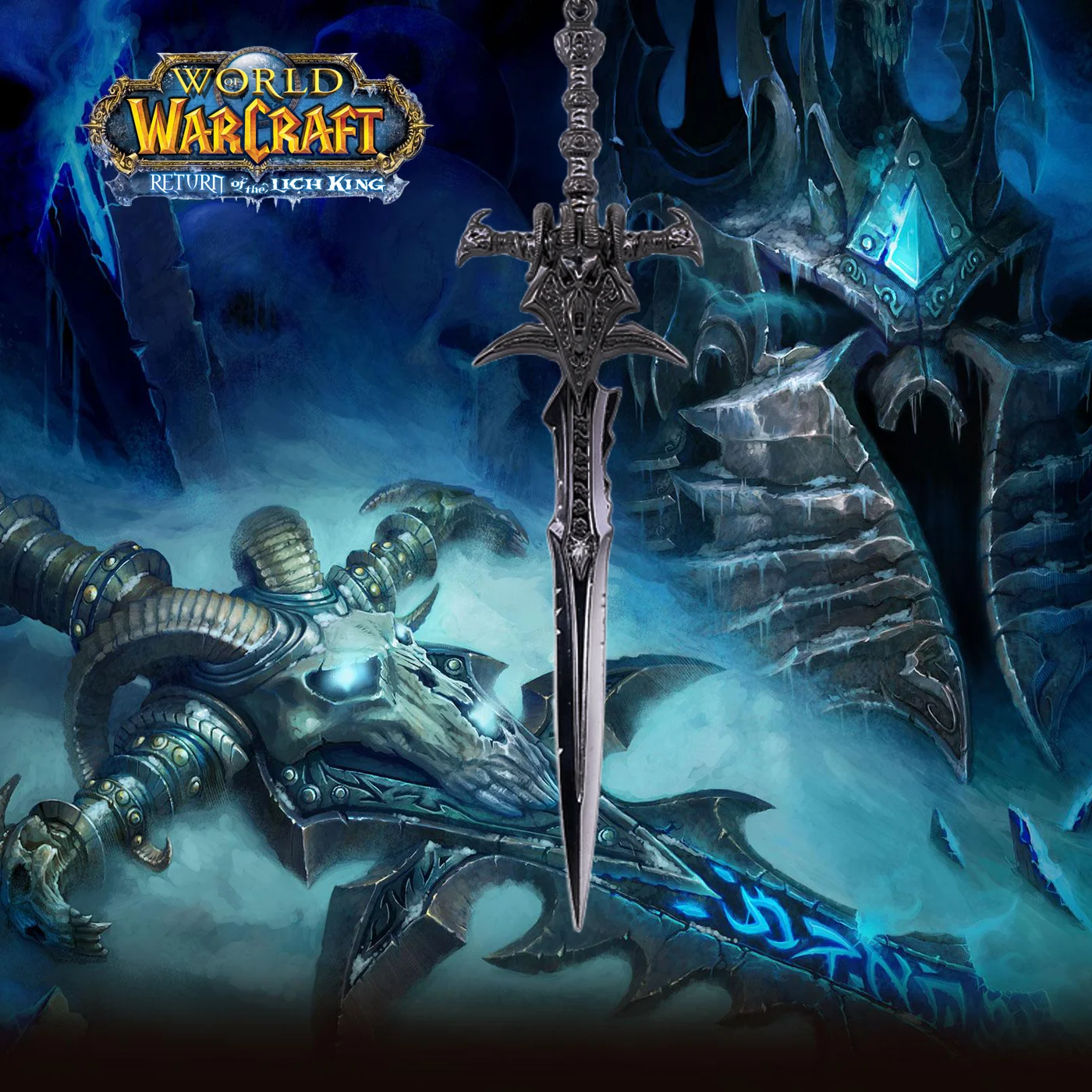 LLavero de arma de World Of Warcraft Frostmourne, espadas de cabeza de oveja de aleación de Rey Lich, llavero periférico de juego para seguidores, regalos de joyería