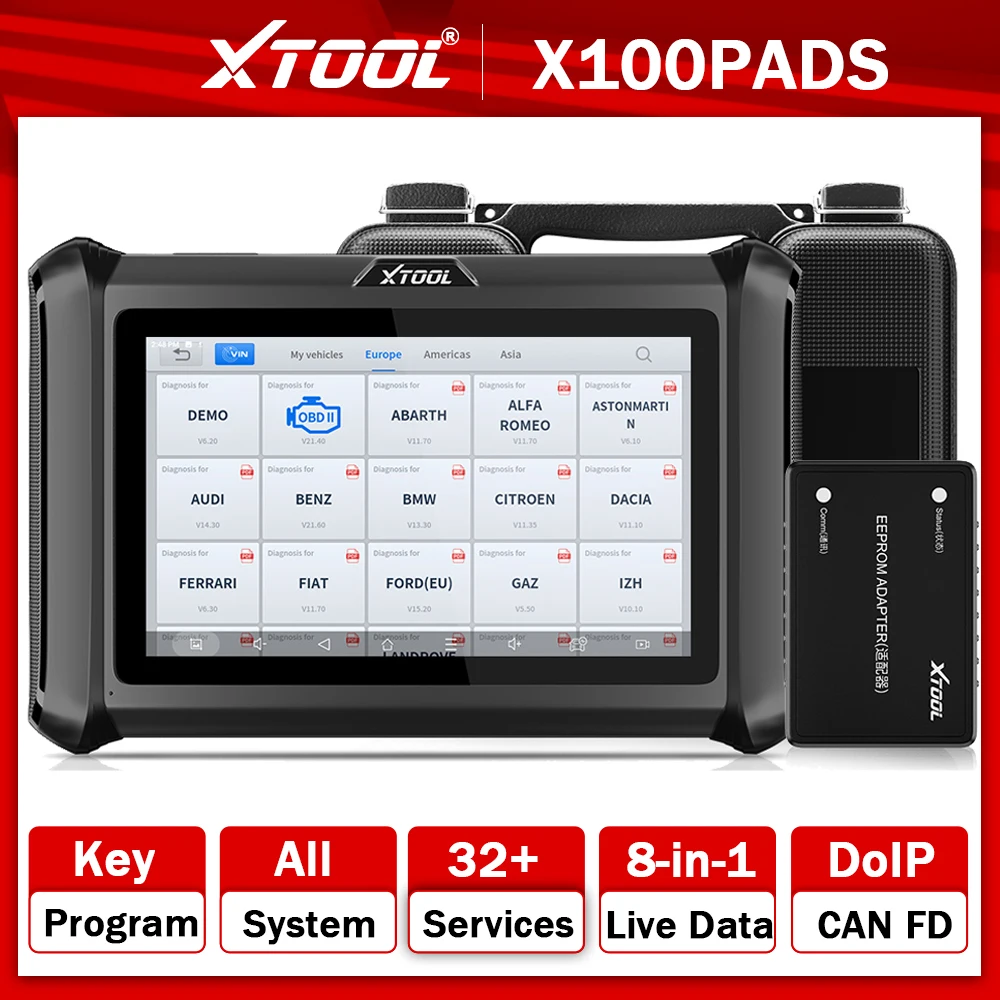 XTOOL X100PADS Car Key Programming Tool IMMO All Key Lost Add Key All System Diagnostic Scanner 32 Reset Support CAN FD DoIP FCA