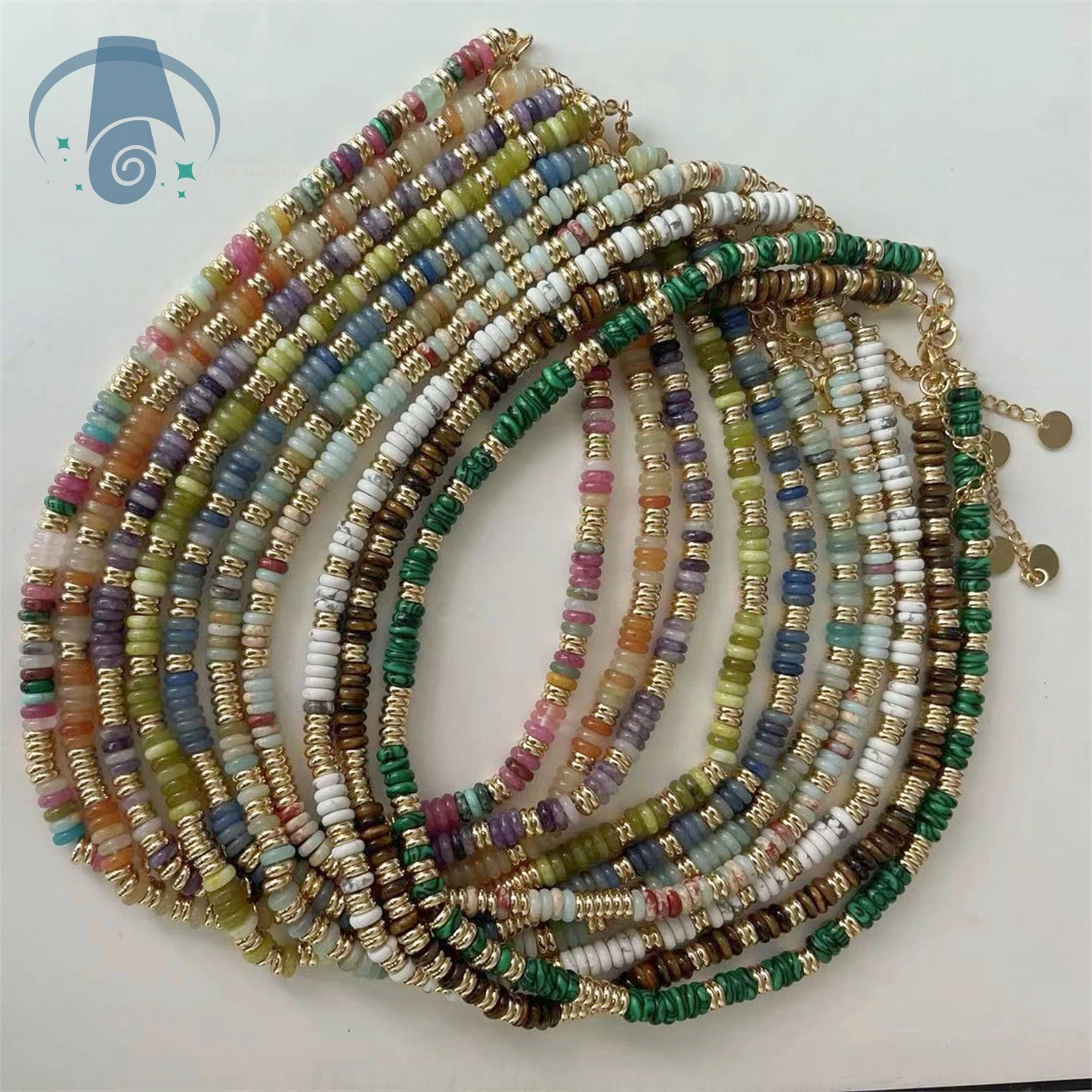 

Ожерелье ручной работы из бисера, натуральный камень, разноцветный кулон в виде диска, богемный винтажный воротник, колье, ювелирное изделие, подарок для нее