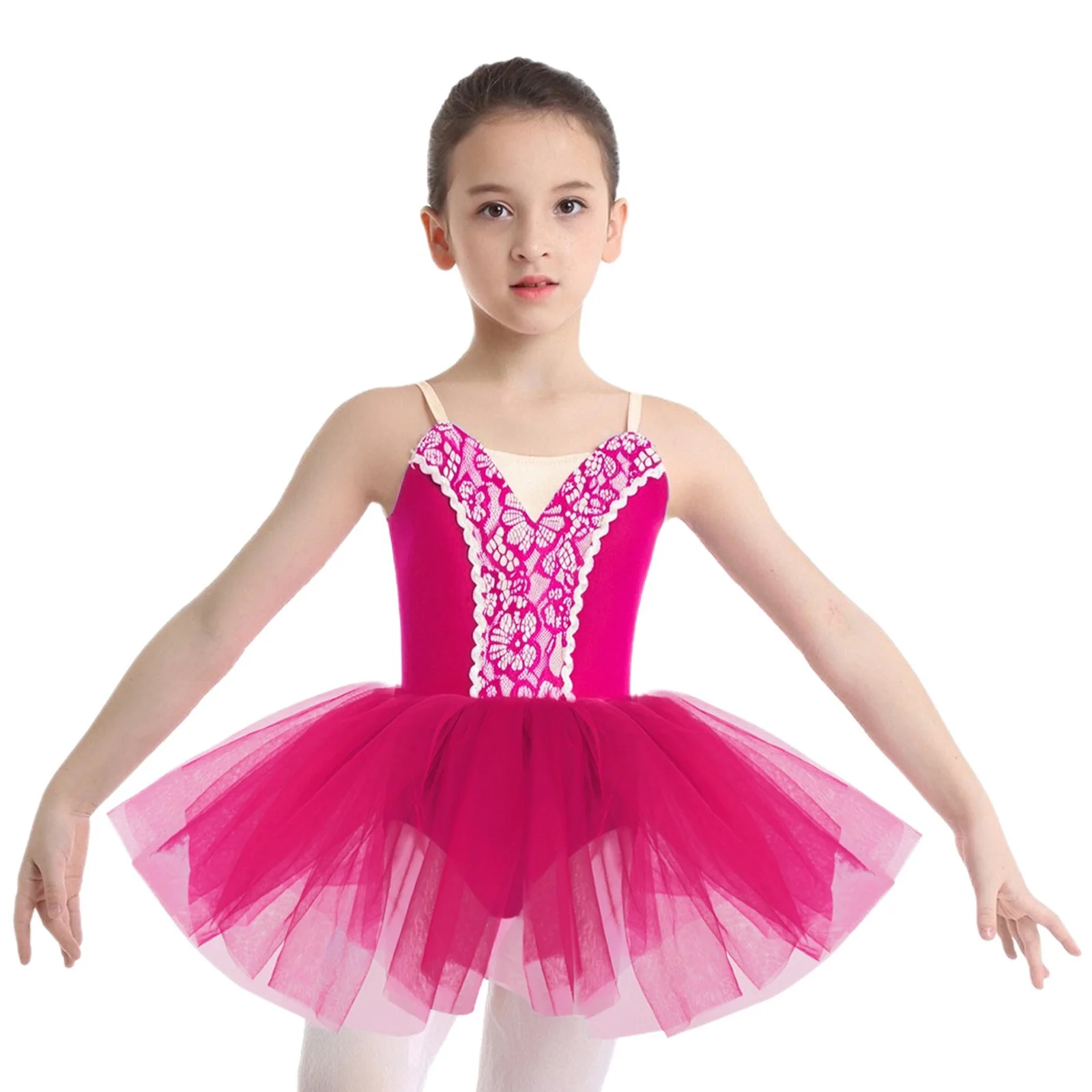 

Kids Girls Swan Ballet Dance Performance Costume Sleeveless Adjustable Spaghetti Straps Front Lace Ballet Tutu Dress Dancewear