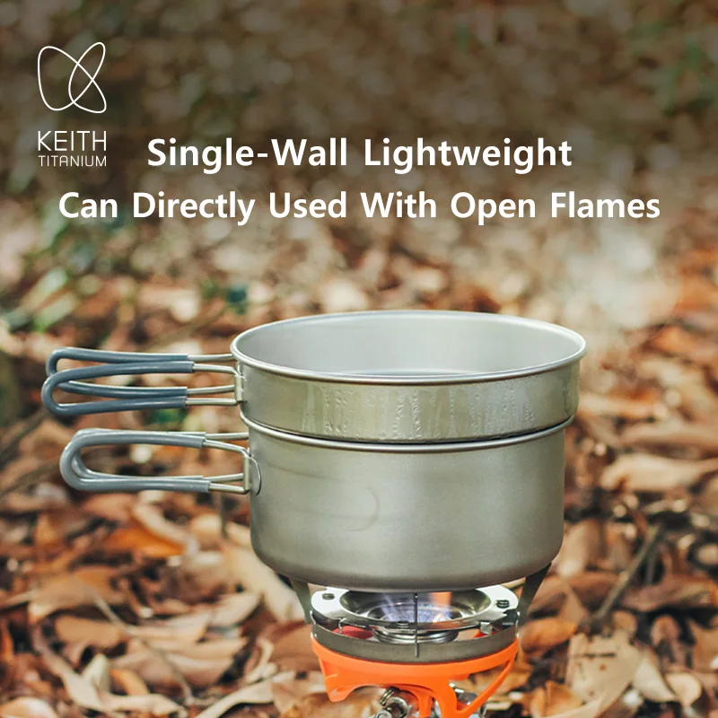Keith Titanium Pot Set Outdoor Bowls Hiking Camping 2-Piece Pan Cook Lightweight Nesting Cookware- 2.05 L  Ti6017  Backpacking