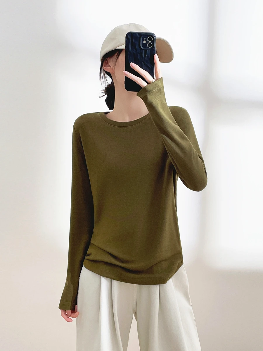 

Женская футболка Wool Base irt round Ne Long Sve Basic Sle, повседневная одежда, осенне-зимняя термостойкая футболка без глажки...