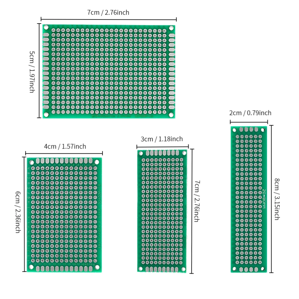 Double-Sided PCB Prototyping Kit: 24pcs 2*8 3*7 4*6 5*7cm PCBs Boards Set in Assorted Sizes, Ideal for Diy Electronics Hobbyists