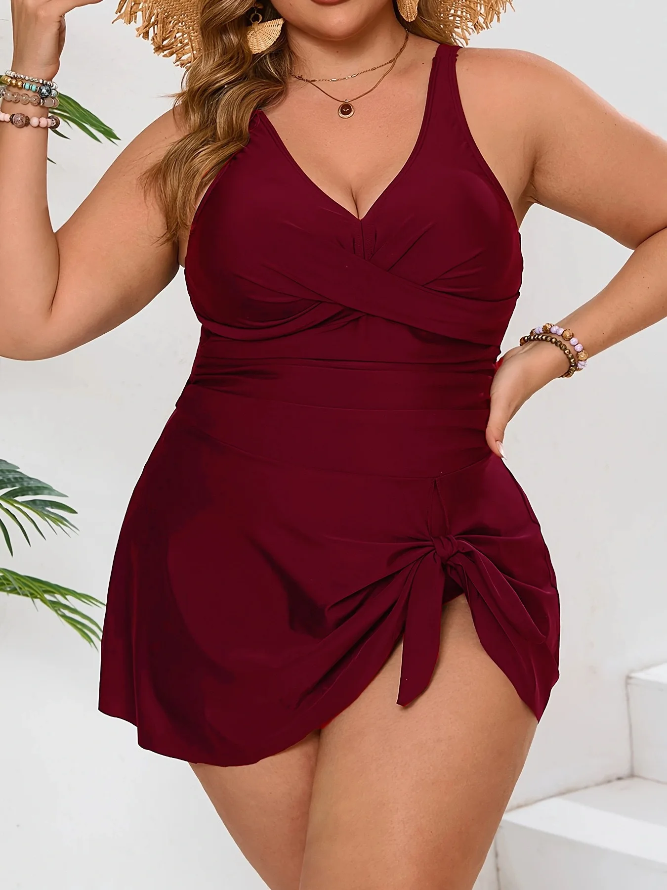 2025 المرأة حجم كبير Tankini فستان السباحة ملابس السباحة قطعة واحدة البطن التحكم لباس سباحة متقاطع ملابس السباحة المحافظة