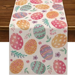 Happy Easter Linen Table Runner Spring  Egg Decoration Farmhouse Home Dining   for Room Kitchen  Decor