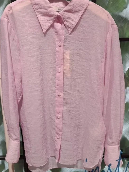 

Women's Comfortable Loose Breathable Thin Klein Blue Shirt Outerwear Elegant Style Long Sleeve Flip Collar White Enhancing